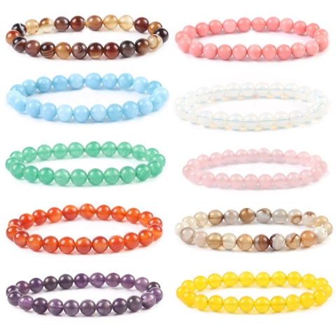 Bracciale In Perle Di Pietra Naturale Elastico Lucidato Cristallo Guarigione Agata Ametista Lava Gioielli Per Uomo Donna