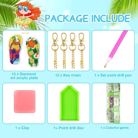 Llaveros De Pintura De Diamante DIY Forma De Chanclas De Verano Estrás Acrílico Decoración Artesanal Hecha A Mano