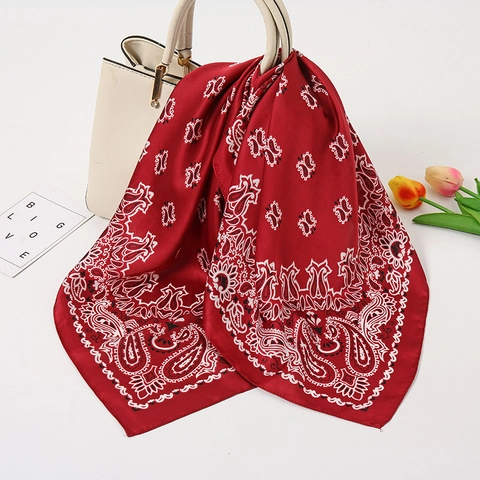 Dames Mode Paisley Print Satijnen Vierkante Sjaal Minimalistisch Zijdeachtig Halsoek Hoofdoek Handtas Accessoire Decoratieve Sjaal