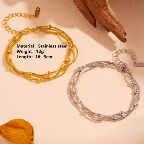 Gelaagde Slangenketting Armband Roestvrij Staal Ronde Kralen Waterdicht Mode Sieraden Voor Dames