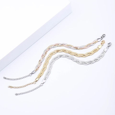 Women Stainless Steel Three-Layer Braided Snake Chain Necklace 18K Gold Plated Minimalist Layered Clavicle Chain Jewelry Gift