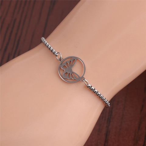 Pulsera Ajustable De Acero Inoxidable Unisex Cadena De Caja Minimalista Colgante Mariposa Estrella Gato Joyería
