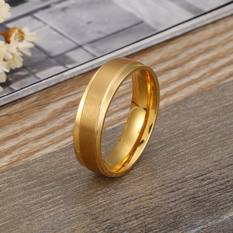 Minimalist Titanium Steel Band Ring Gold Plated Brushed Surface Zircon Inlaid Couple Jewelry Gift