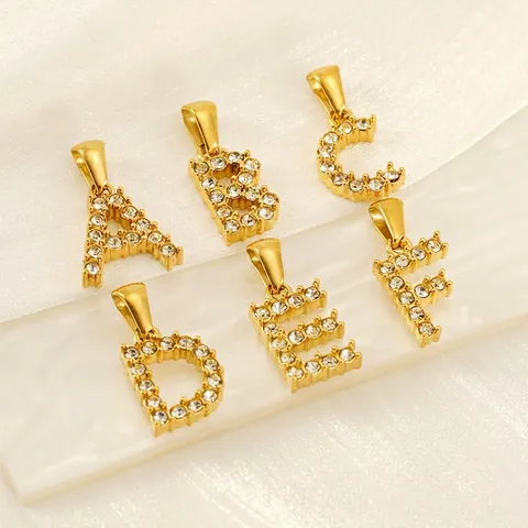 Alphabet Letter Pendants 304 Stainless Steel 18K Gold Plated Initial Clavicle Necklace Charms Artificial Pearl Rhinestone Jewelry Women