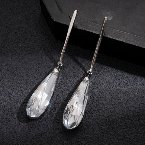 Long Drop Teardrop Earrings Alloy Glass Pendants With 925 Sterling Silver Earring Post Fashion For Women