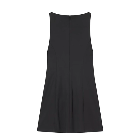 Sleeveless Mini Dress Polyester Stretch White Bow Decoration Color Block Bodycon Slim Fit Elegant Party Wear For Women
