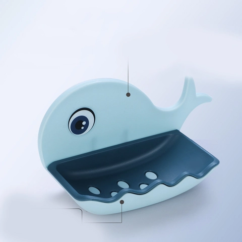 Jabonera con Forma de Ballena de Dibujos Animados Soporte de Jabón de Drenaje de Doble Capa Montado en la Pared Sin Perforaciones Plástico Para Baño Cocina Hogar
