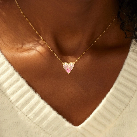 925 Sterling Silver Gradient Rhinestone Heart Pendant Necklace For Women Gold Plated Clavicle Chain Fashion Jewelry Gift