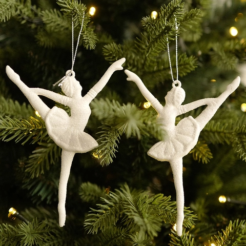 White Glitter Christmas Tree Hanging Ornaments Plastic Angel Snowflake Feather Reindeer Shape Holiday Party Home Decor