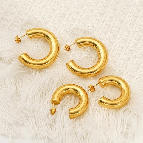 Chunky Hoop Ohrringe 18K Vergoldeter 304 Edelstahl C-Förmige Geometrische Ohrstecker Wasserdicht Für Damen