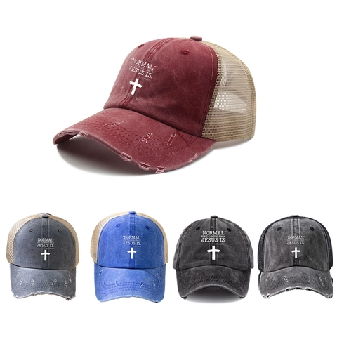Distressed Baumwolle Mesh Trucker Hut Gewaschen Vintage Pferdeschwanz Baseball Kappe Mit Buchstaben Stickerei