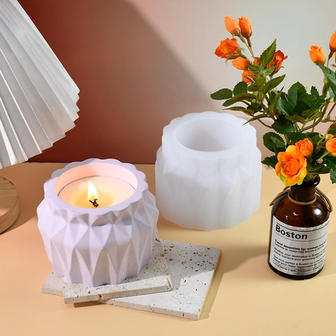 Stampo In Silicone Geometrico Con Sfaccettature Diamantate DIY Barattolo Per Candele Scatola Di Immagazzinaggio Portapenne Tazza Per Aromaterapia Artigianato In Gesso Resina
