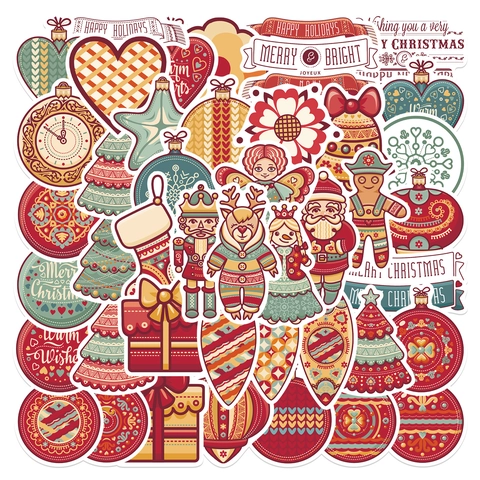Christmas Cartoon Sticker Set Waterproof PVC Festive Decals For Laptop Luggage Guitar Santa Reindeer Gingerbread Decoration