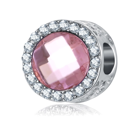 Pink Alloy Charm Beads Zircon Inlaid For Bracelet Necklace Jewelry Making Heart Flower Sweet DIY Gifts For Girls