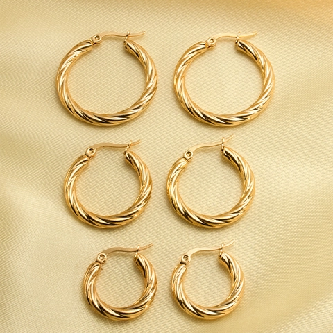 Orecchini A Cerchio Intrecciati Vintage Acciaio Inossidabile Placcato Oro 18K Texture Corda Gioielli Minimalisti Donna