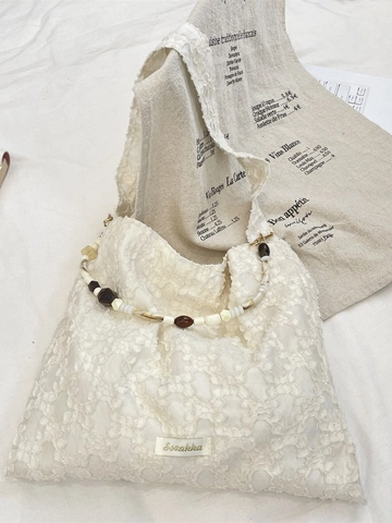 Sac Bandoulière Dentelle Jacquard Floral Fleur 3D Bandoulière Perlée Sac À Main Style Gilet Tote Bag Streetwear Femmes