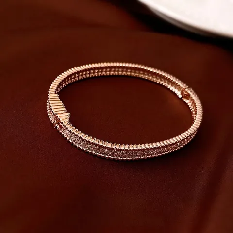 Luxury Zircon Clasp Bracelet Copper Triple Row Rhinestone Sparkly Bangle Fashion Elegant Jewelry For Women