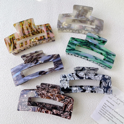Large Acetate Hair Claw Clip Rectangular Hollow Out Marble Pattern Tortoiseshell Elegant Hair Catch For Women