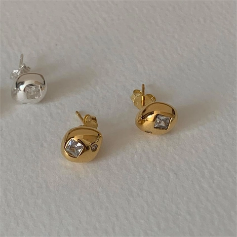 925 Sterling Silber Ohrstecker Unregelmäßige Kieselform Geometrisch Zirkon Minimalistischer Schmuck Für Damen