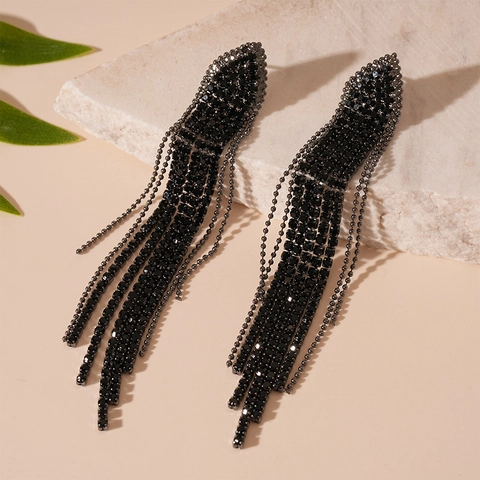 Triangle Pfeilspitze Lange Quaste Ohrhänger Legierung Strass Mit 925 Sterling Silber Ohrstecker Für Damen
