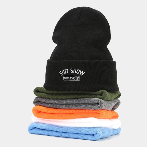 Strickmütze Beanie Acryl Winter Warm Buchstab Stickerei Streetwear Lässig Outdoor Totenkopfkappe