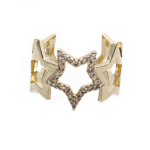 Fünf-Sterne Hohlring 18K Vergoldeter Kupfer Mikro Pave Zirkon Offenes Design Eleganter Schmuck Für Frauen