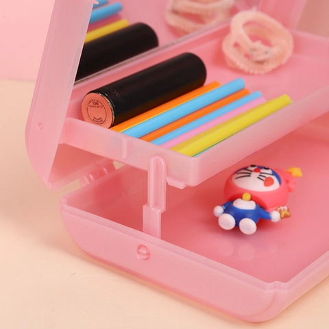 Tragbare Mehrstöckige Make-up-Organizer-Box Aus Kunststoff Mit Integriertem Spiegel Faltbare Staubdichte Reise-Kosmetik-Aufbewahrungstasche