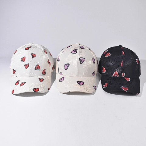 Casquette De Baseball Motif Cœur Usé Texture Dentelle Réglable Coton Polyester Extérieur Décontracté Protection Solaire Unisexe