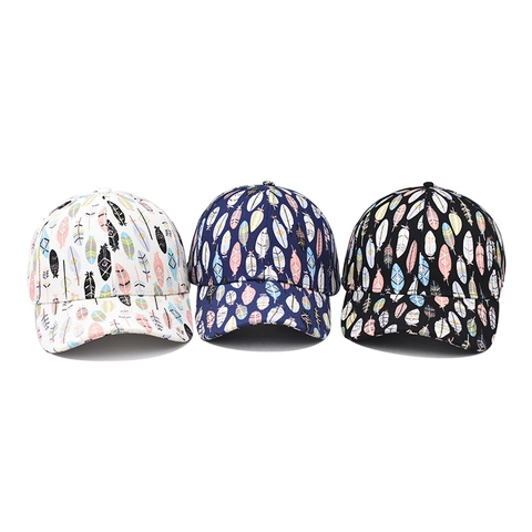 Berretto Da Baseball Cotone Stampa Piume Colorate Regolabile Strutturato Protezione Solare Sport All Aperto Moda