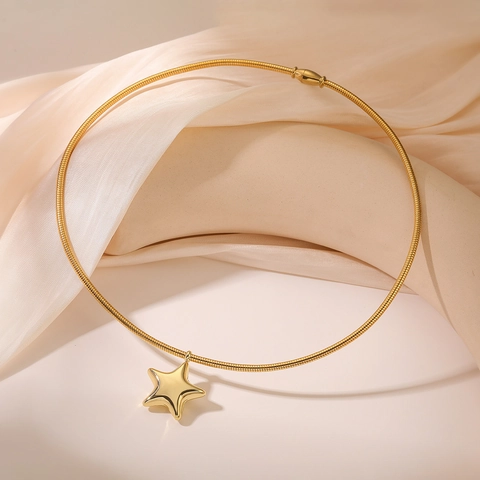 Collana Con Pendente A Stella Geometrica In Acciaio Inossidabile Placcato Oro Catena Minimalista Gioielli Per Donne