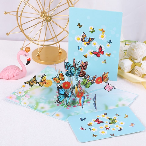 Creative 3D Butterfly Pop Up Greeting Card Handmade Paper Carving Flower Invitation Card With Envelope For Wedding Gift