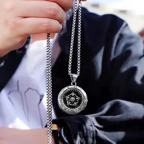 Collana Con Ciondolo In Acciaio Inossidabile Da Uomo Design Mozzo Ruota Bussola Gioielli Hip Hop