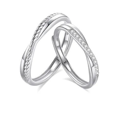 Mobius Twist 925 Sterling Silver Couple Rings Sparkling Zirconia Inlaid Resizable Ring For Lovers Jewelry Gift