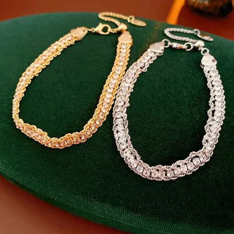 Exquisite Glänzende Zirkonia Kupfer Armband Verstellbare Mehrlagige Kette Luxus Mode Schmuck Für Frauen Elegante Handaccessoires