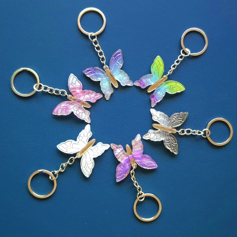 Butterfly Keychain Acrylic Resin Gradient Color Transparent Glitter Alloy Pendant Bag Charm Car Ornament For Women Girls Gift