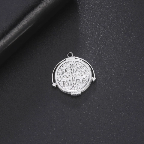 Colgante de Moneda Redonda Cruz Religiosa ICXC NIKA de Acero Inoxidable para Collar Pulsera DIY Accesorios de Creación de Joyas