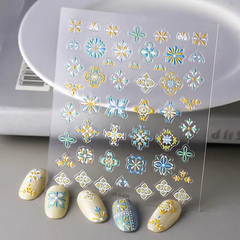 5D Relief Nagelkunst Aufkleber Selbstklebend Wasserfest Bohemian Floral Geometrisch Für Damen DIY Maniküre Dekoration