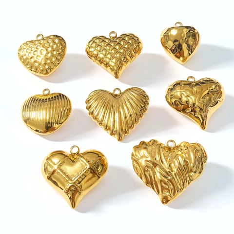 Stainless Steel Heart Charm Pendant Textured DIY Jewelry Making Supplies Polished Hollow Waterproof Accessory