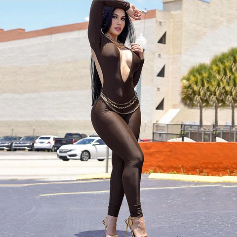 Mono De Mujer Manga Larga Cuello En V Profundo Sexy Espalda Descubierta Ajustado Alta Elasticidad Poliéster Spandex