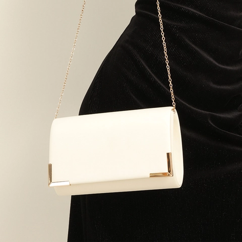 Pochette Femme En Cuir PU Avec Coins Métalliques Dorés Et Chaîne Sac De Soirée Bandoulière Pour Mariage Fête Banquet