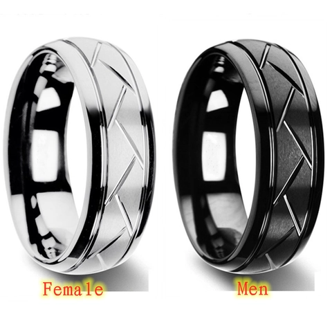 Stainless Steel Ring Brushed Finish Geometric Groove Cut Punk Hip Hop Jewelry For Men And Women
