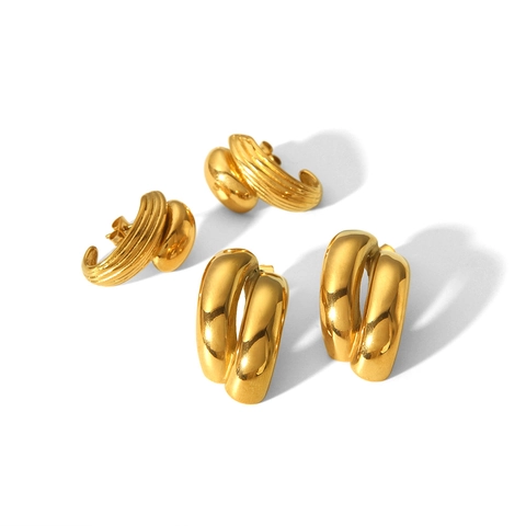 Chunky Hoop Ohrringe Edelstahl 18K Vergoldet Geometrisch Unregelmäßig Texturierte Mode Schmuck Für Damen