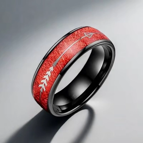 Men Stainless Steel Ring Meteorite Texture Arrow Pattern Industrial Style Polished Wide Band Jewelry Accessory