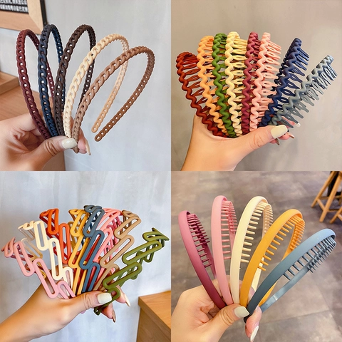 Matte Plastic Anti-Slip Headbands Wave Braided Chain Design Hair Bands For Women And Girls Morandi Solid Colors