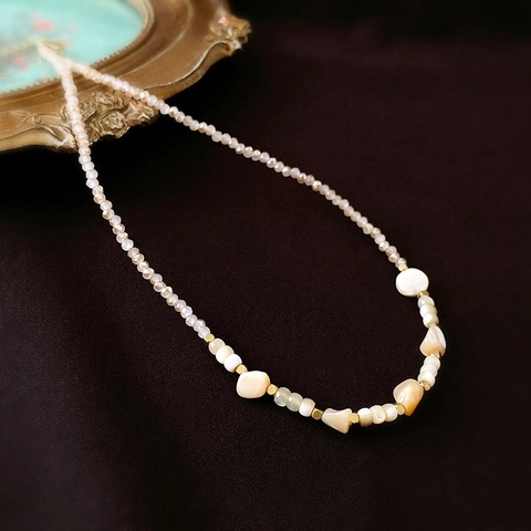 Collar De Cuentas De Cristal Y Concha Irregular Retro Minimalista Cadena De Clavícula Joyería Estilo Francés Para Mujeres