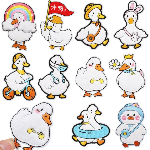 Cartoon Duck Embroidery Patches Iron On Polyester Fabric DIY Clothing Repair Stickers For Bags Jeans Hats Novelty Decor