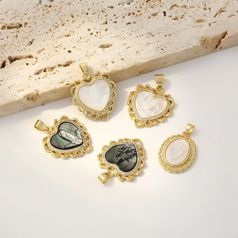 Heart Oval Shell Pendant Necklace For Women Copper Gold Plated Vintage Religious Virgin Mary Angel Relief Zircon Jewelry