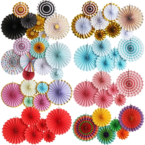 Decorative Paper Fan Flower Set Gold Foil Round Hanging Accordion Fold For Wedding Birthday Party Event Celebration