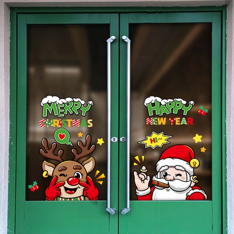 Christmas Window Stickers Static Clings Reusable PVC Cartoon Santa Claus Reindeer Double Sided Color Glass Door Home Decor