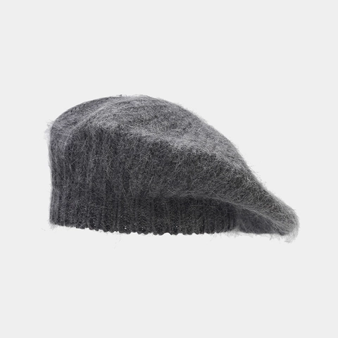Women Knitted Angora Rabbit Fur Beret Hat Warm Winter Solid Color Retro Painter Style Plush Soft Elegant Headwear Accessory